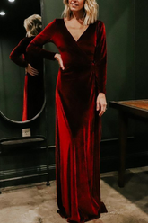 Casual Solid Split Joint V Neck Irregular Dress Dresses